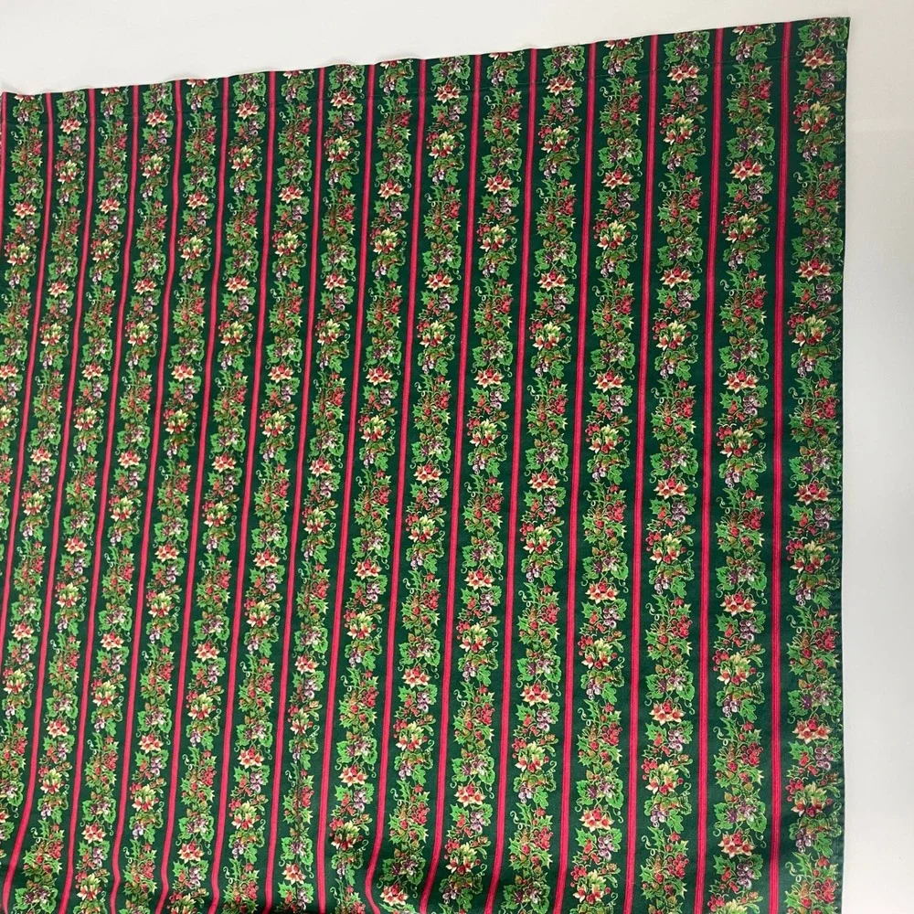 Vintage Christmas Tablecloth Stripes Holly Berry Green Red Rectangular Handmade